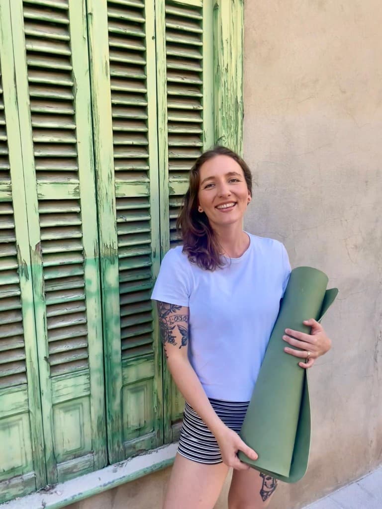 Antonia from Private Yoga Mallorca in a calm Mediterranean setting on Mallorca