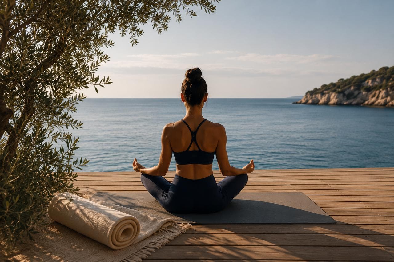 Yoga mit Meerblick und warmem Licht, Stimmungsbild für Yoga bei dir zuhause auf Mallorca